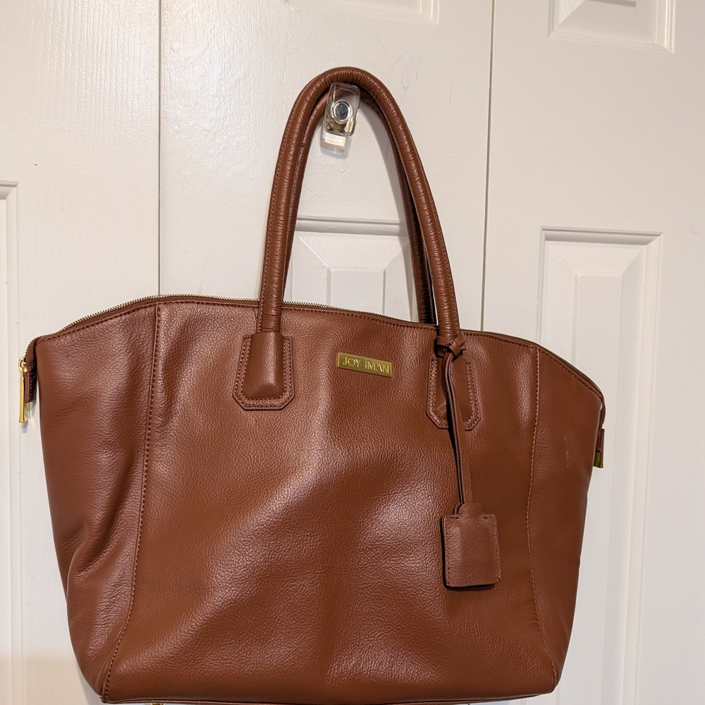 Joy & Iman Cognac Brown Structured Tote